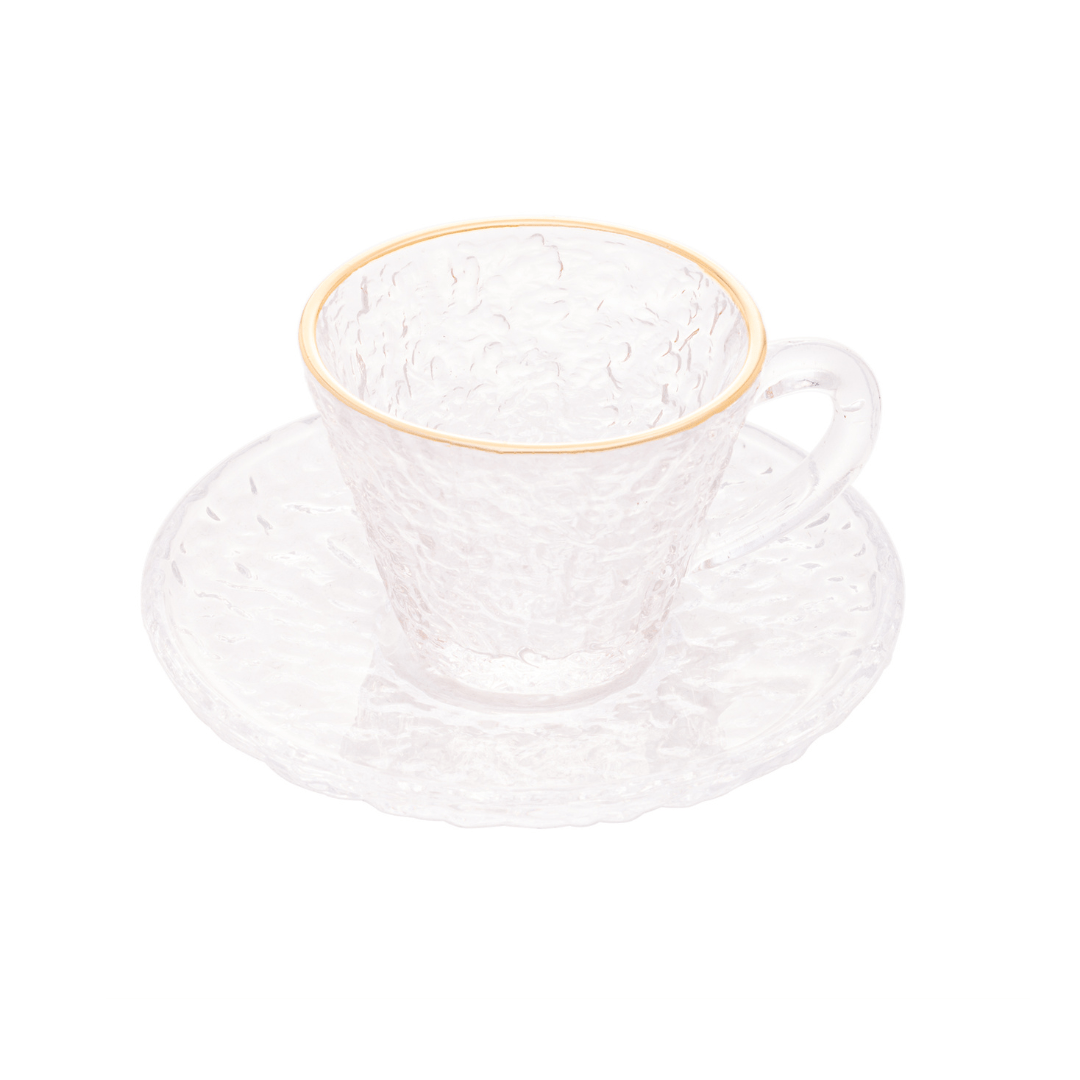 Xícara de Café Petra Cristal Ecológico com Pires e Borda Dourada 70ml