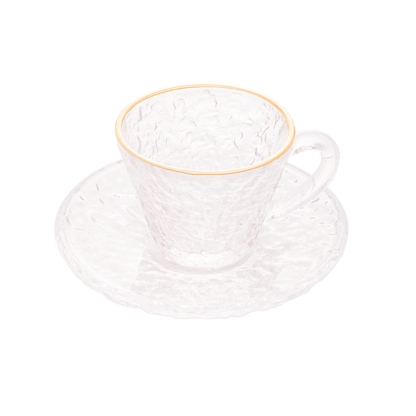 Xícara de Café Petra Cristal Ecológico com Pires e Borda Dourada 70ml