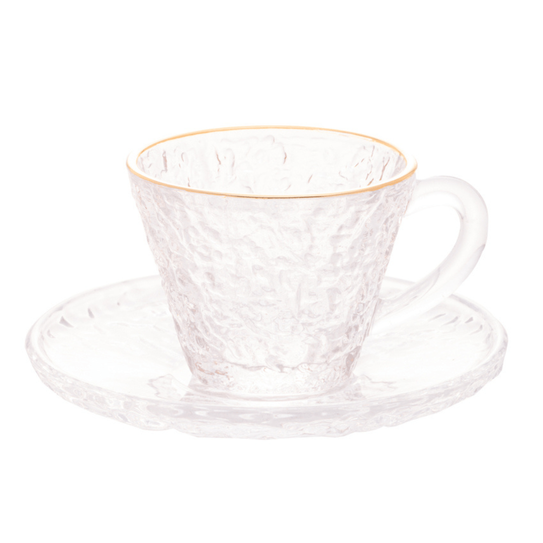 Xícara de Café Petra Cristal Ecológico com Pires e Borda Dourada 70ml