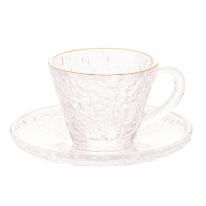 Xícara de Café Petra Cristal Ecológico com Pires e Borda Dourada 70ml