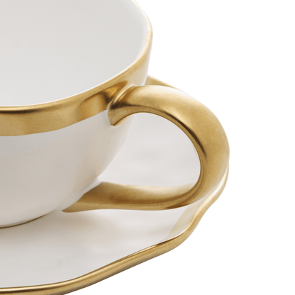Xícara de Chá com Pires em Porcelana Dubai Branco e Dourado 200ml