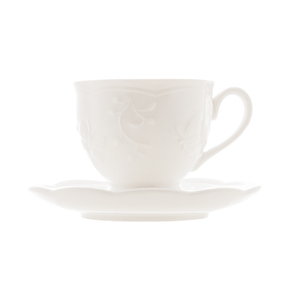 Xícara para Café com Pires de Porcelana New Bone Butterfly Flower