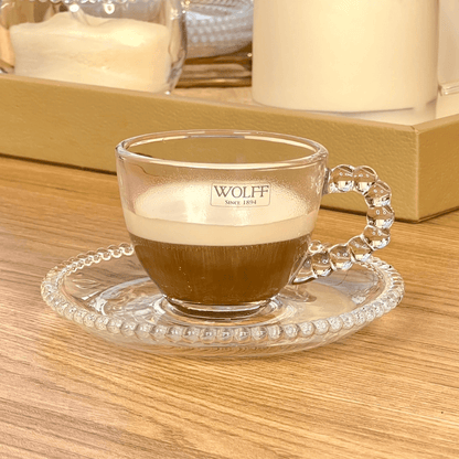 Jogo de Xícaras de Café Cristal Com Pires Pearl Bolinha 4 Peças - 80ml
