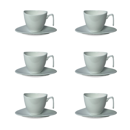 Jogo 6 Xicaras de Café com Colher em Porcelana Branca 80ml