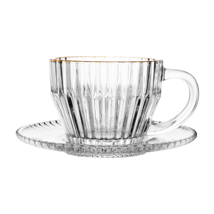 Jogo 4 Xicaras de Cha com Pires Cristal Imperio Fio de Ouro 220ml
