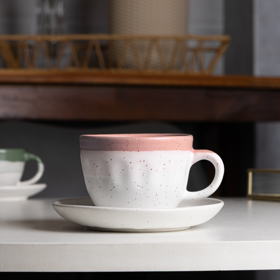 Jogo 4 Xícaras de Chá com Píres Cerâmica Ombre Rosa 210ml