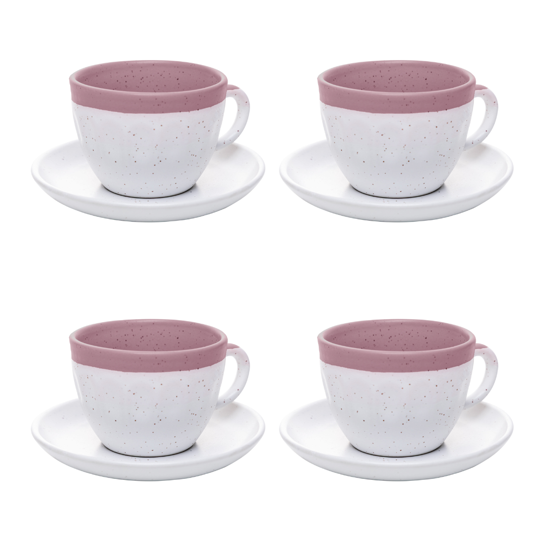 Jogo 4 Xícaras de Chá com Píres Cerâmica Ombre Rosa 210ml