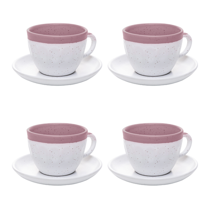 Jogo 4 Xícaras de Chá com Píres Cerâmica Ombre Rosa 210ml