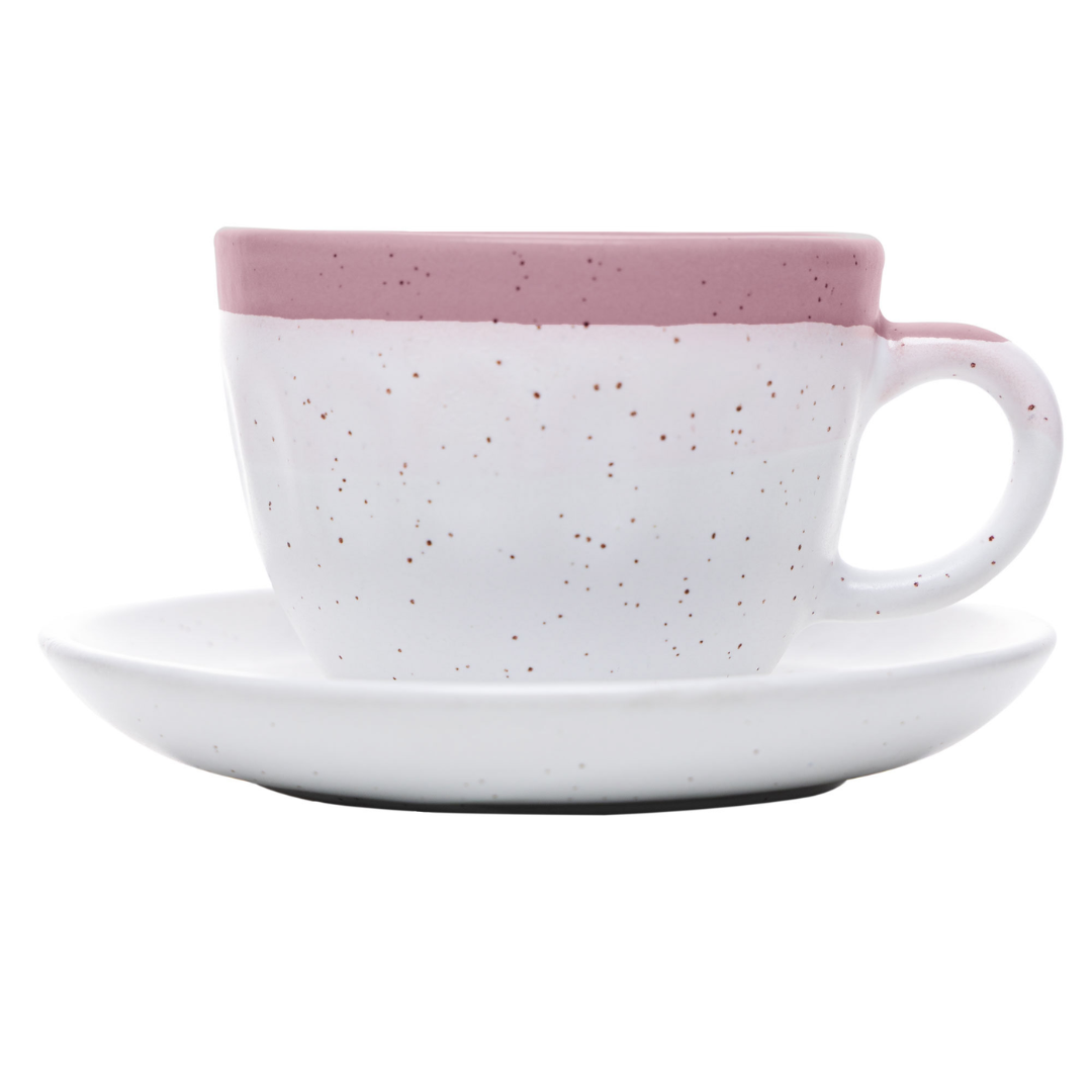 Jogo 4 Xícaras de Chá com Píres Cerâmica Ombre Rosa 210ml